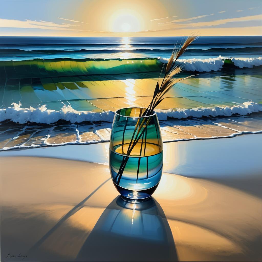 Cinematic Oil Painting of a Serene Beach