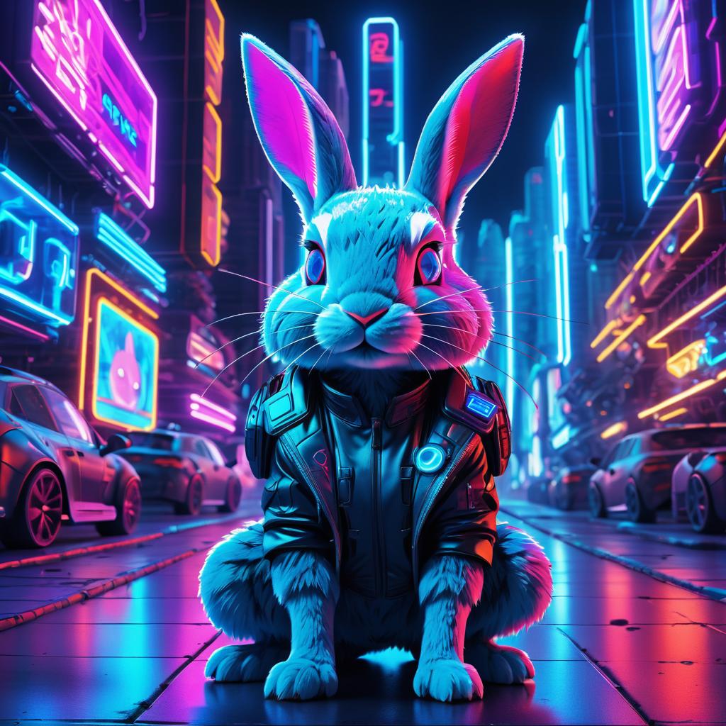 Cyberpunk Rabbit in Futuristic Cityscape