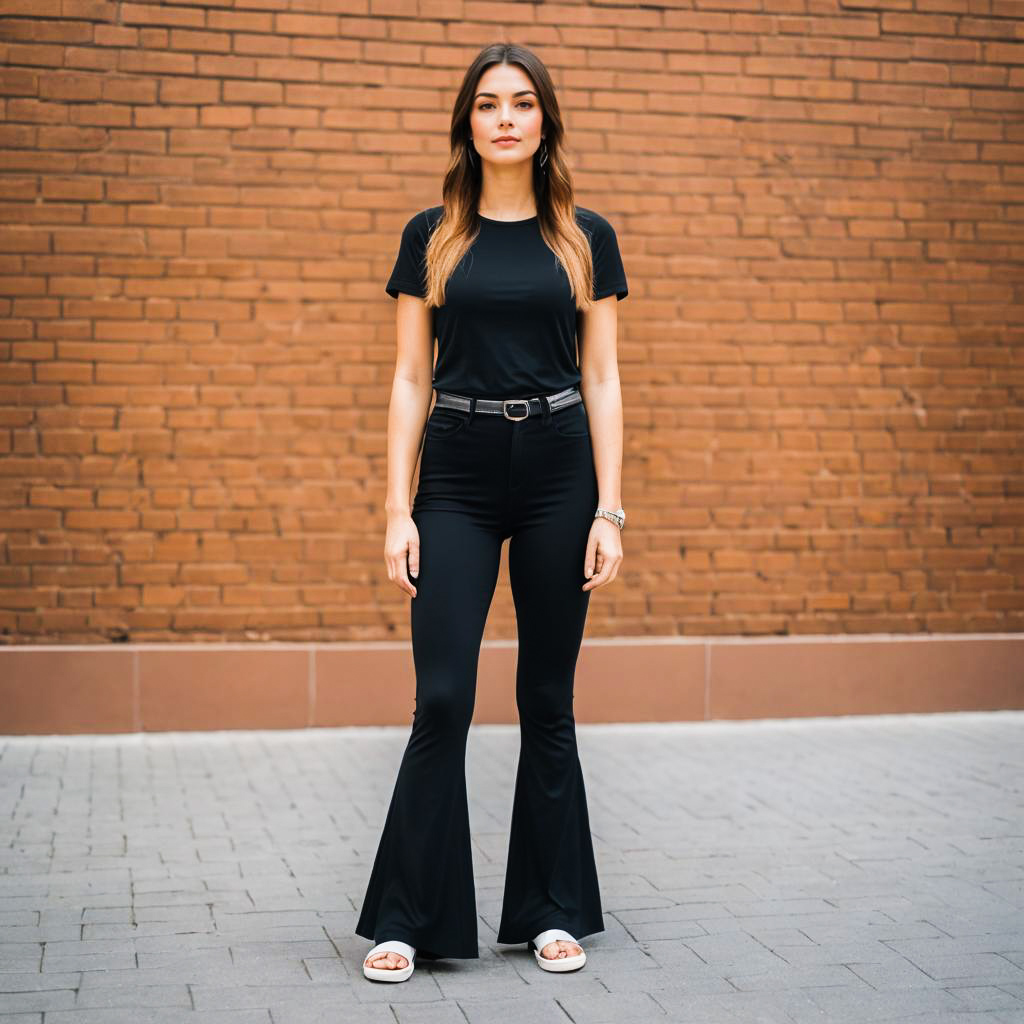 Young Woman in Flare Leggings Outfit