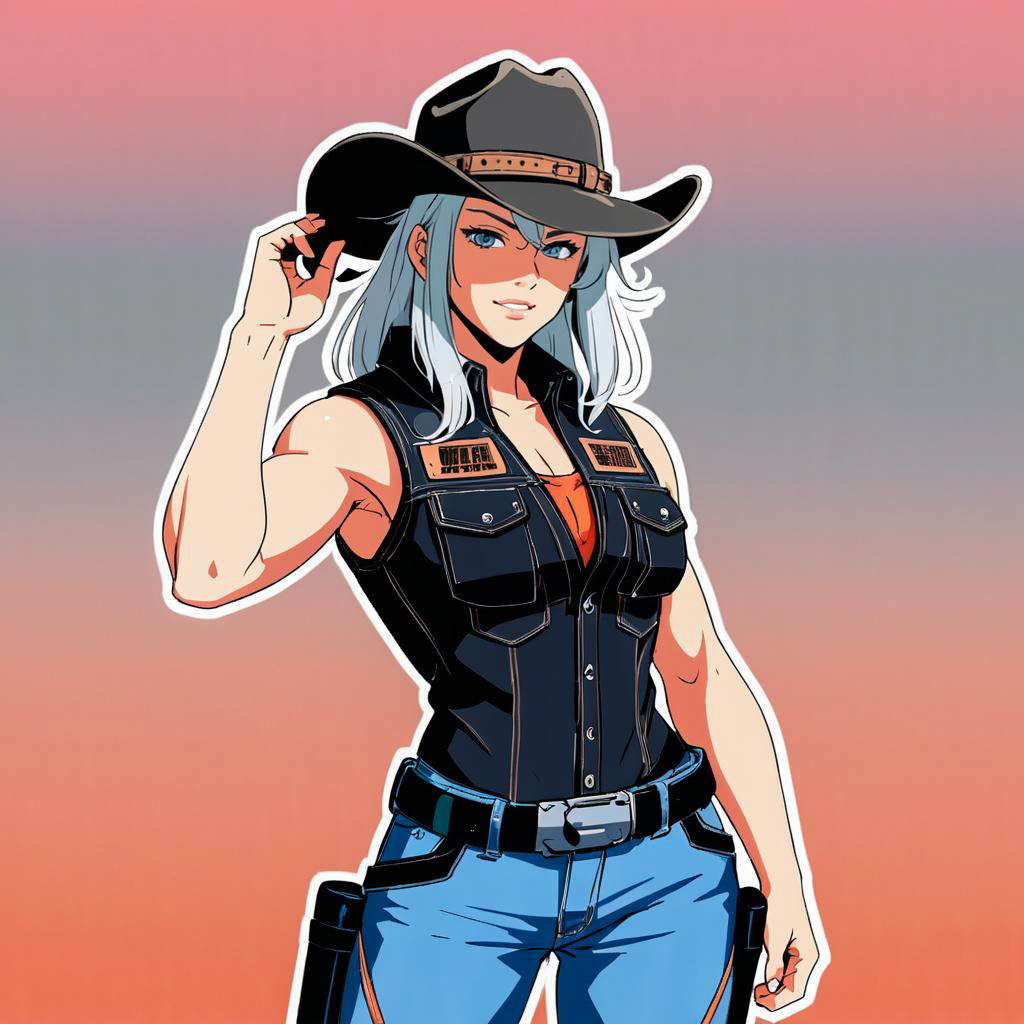 Anime Gunslinger in Cowgirl Outfit