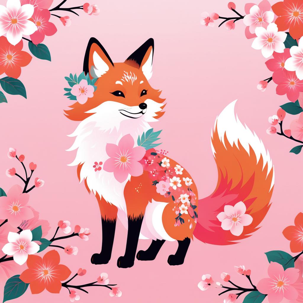 Whimsical Fox with Floral Fur Illustration