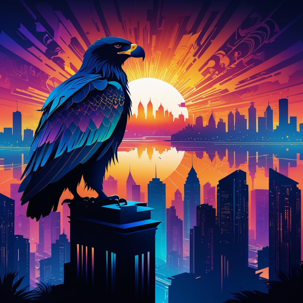 Surreal Eagle Silhouette with Cityscape