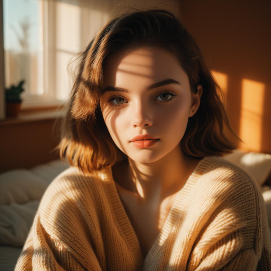 Warm Portrait of a Young Girl in Sweater