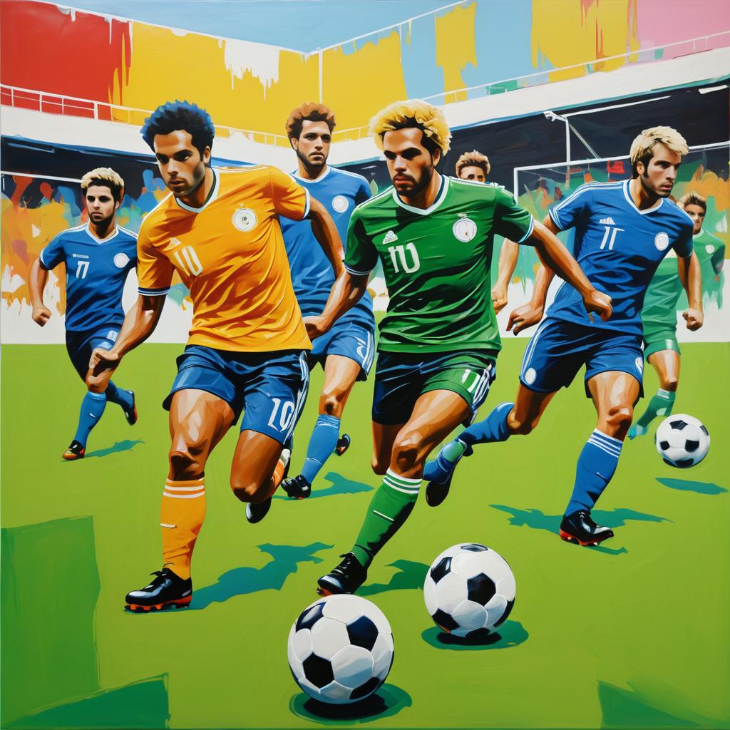 Energetic Soccer Players in Warhol Style