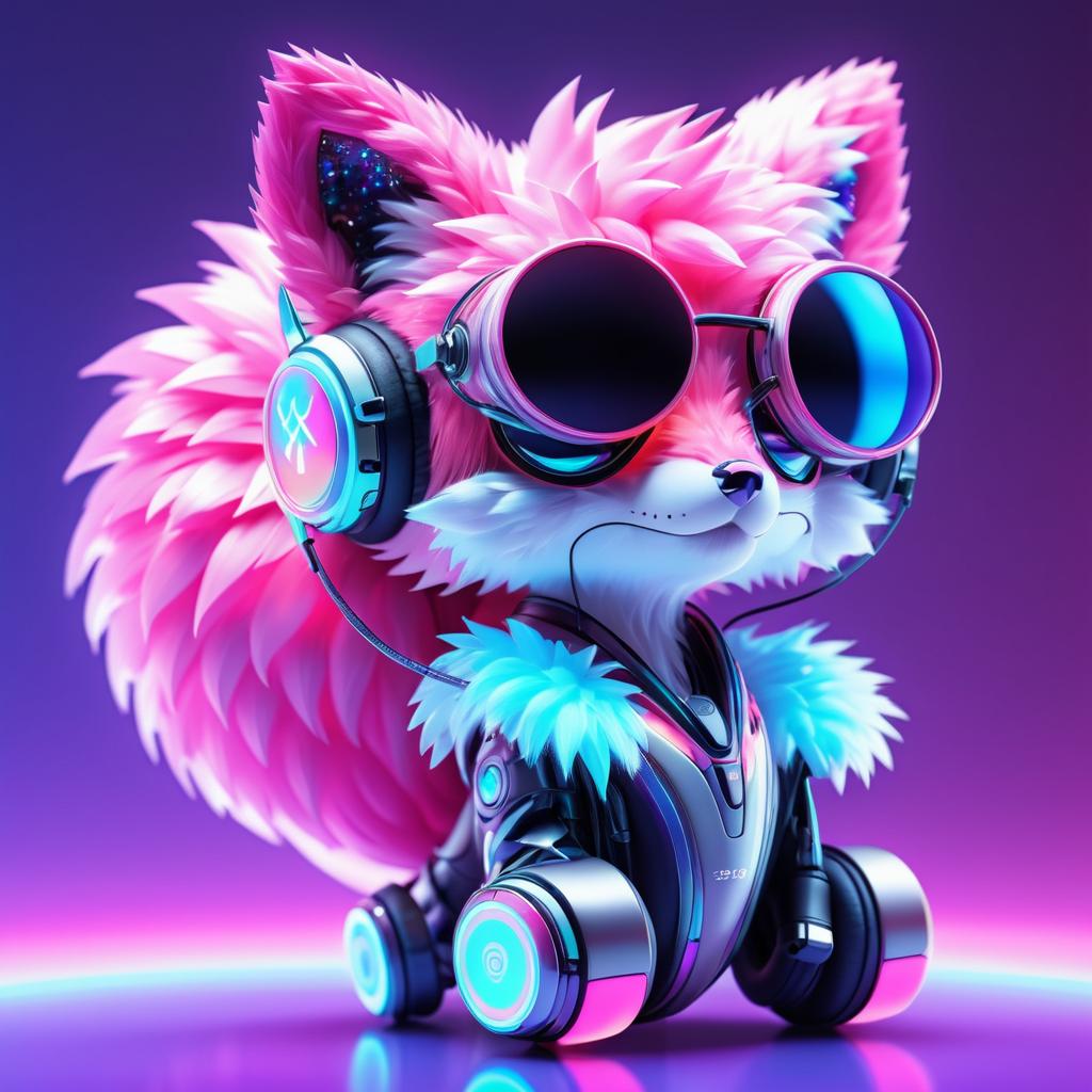 Futuristic 3D Fox with Holographic Fur