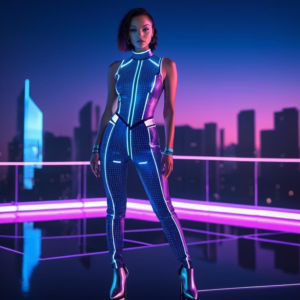 Futuristic Fashion: Tech Influencer in LED Bodysuit