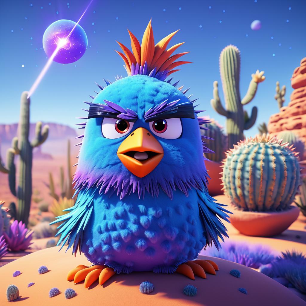 Surreal Angry Bird on Cactus Landscape