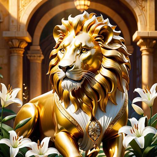 Golden Lion with White Lilies in Dali Style Golden Lion with White Lilies in Dali Style