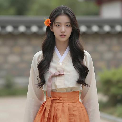 Elegant Brunette in Traditional Korean Attire
