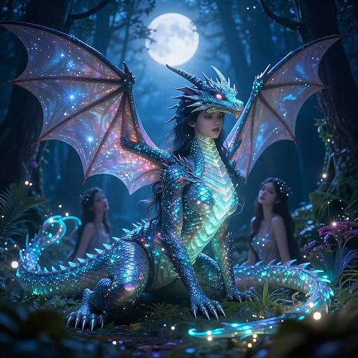Ethereal Dragon Girls in Enchanted Forest