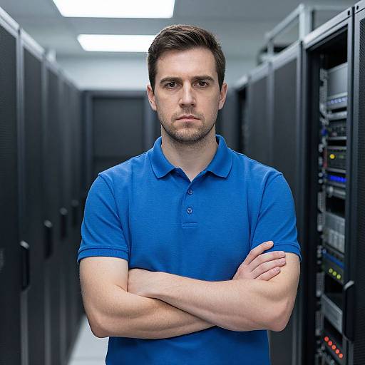 Confident Man in Server Room