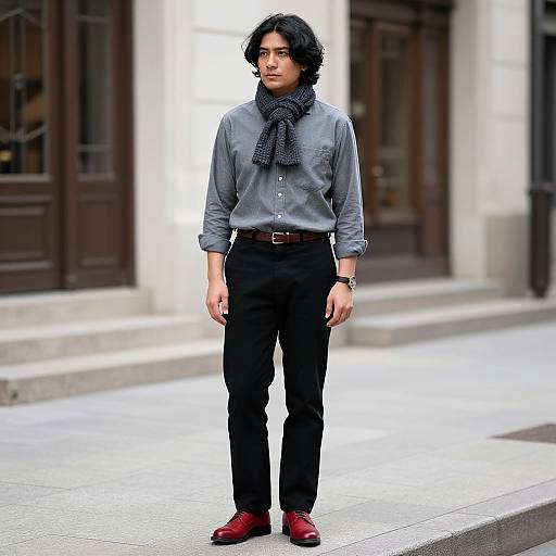 Man with Scarf on Sidewalk