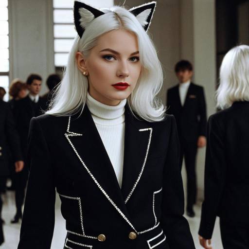 Fashion Model with Cat Ears in Yves Saint Laurent Outfit