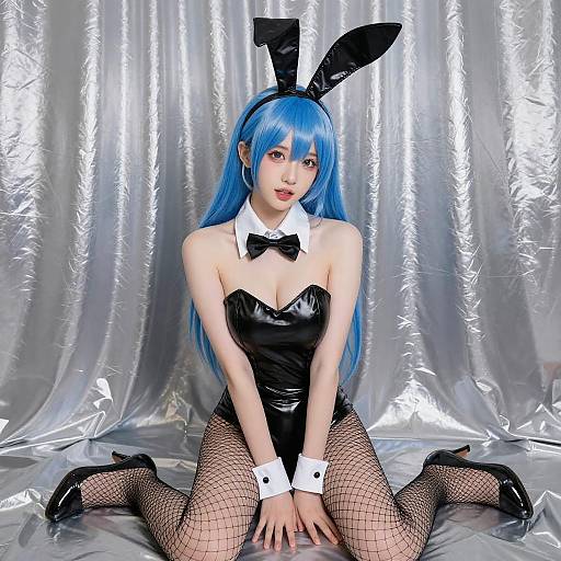 Blue-Haired Anime Bunny Girl Art