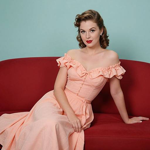 Vintage Glamour Woman on Red Couch