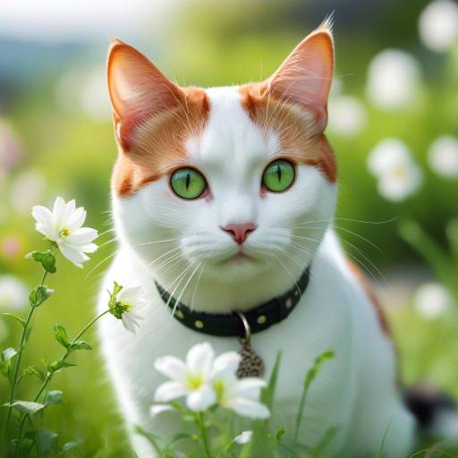 Realistic Japanese Bobtail in Flower Field