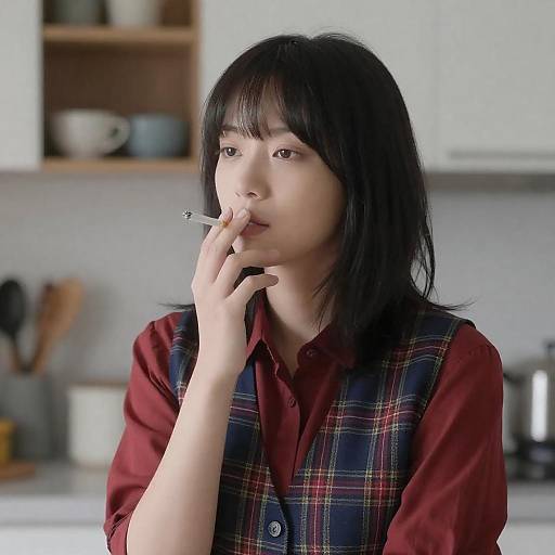 Chic Young Woman in Cozy Kitchen