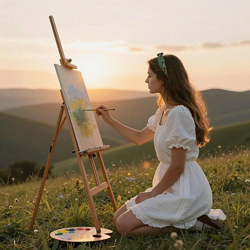 Sunset Painter on a Grassy Hill