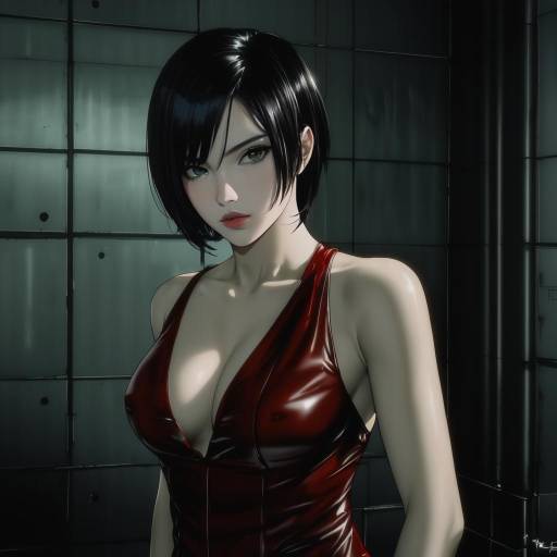 Illustration of Ada wong, resident evil in the style of Hospital king
