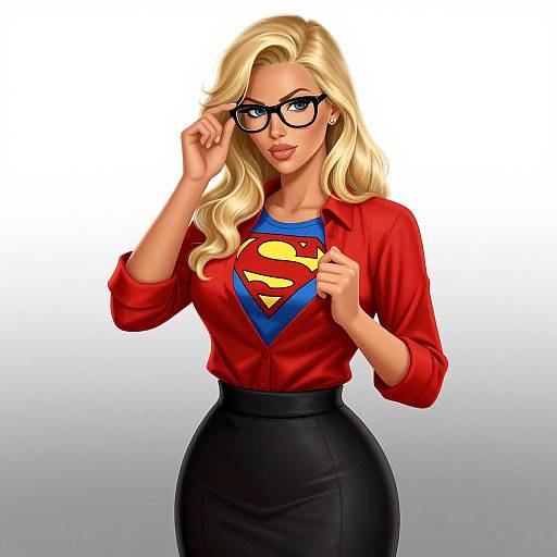 Confident Blonde Woman in Superhero Attire