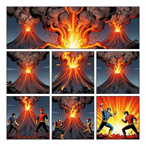 Dramatic Volcano Eruption Comic Strip
