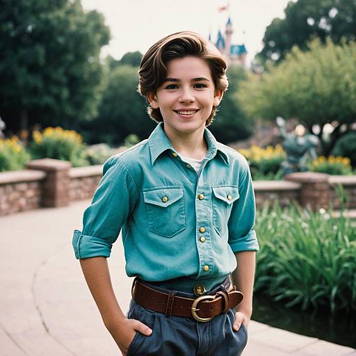 Boy in Blue Shirt Smiling Outdoors