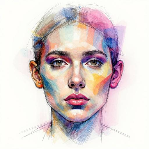 Abstract AI Color Sketch Portrait