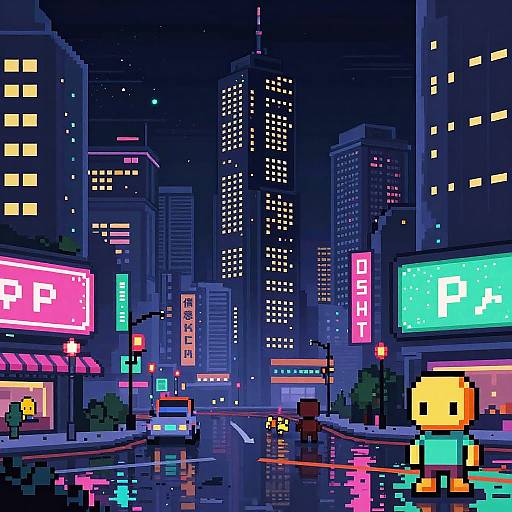 Pixel Art Cyberpunk Cityscape Night
