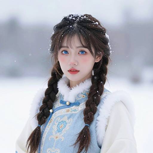 Young Woman in Elegant Winter Outfit with Blue Eyes