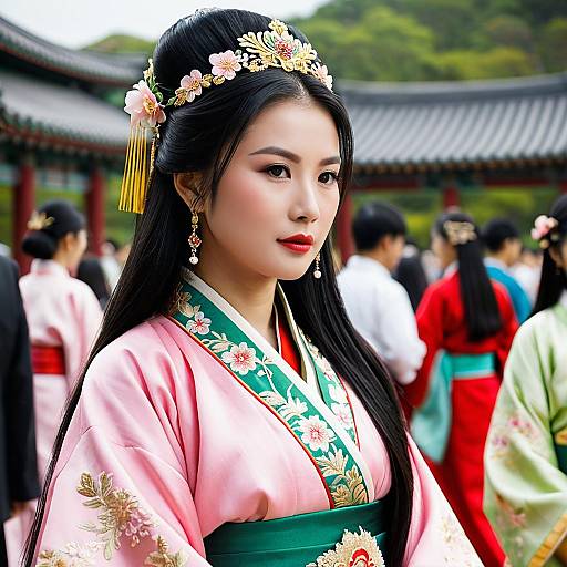 Asian Woman in Traditional Korean Dress