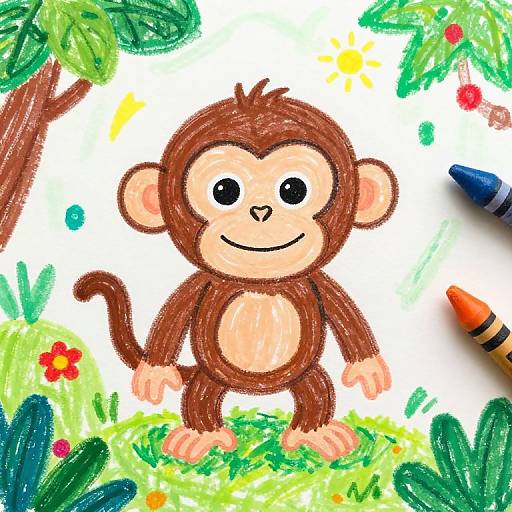 Cute Baby Monkey Crayon Drawing