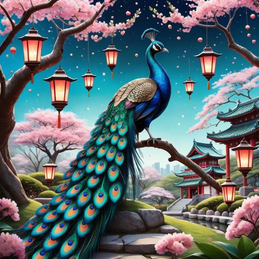Ethereal Peacock in a Starlit Garden