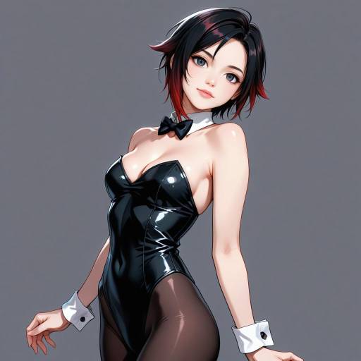 Anime Woman in Black Bunny Costume
