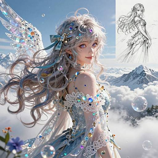 Goddess with Crystal Wings in Ukiyoe