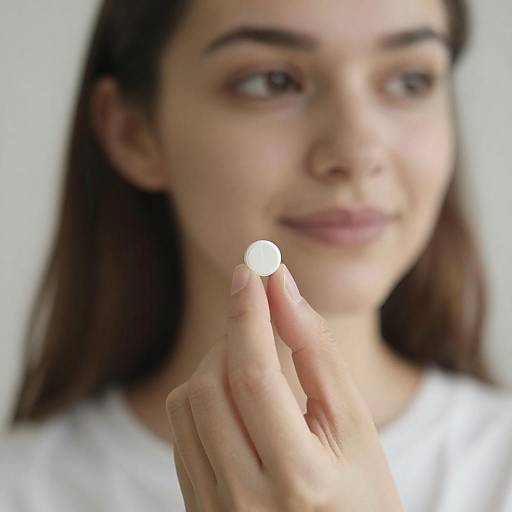 Woman Holding White Pill Close-up