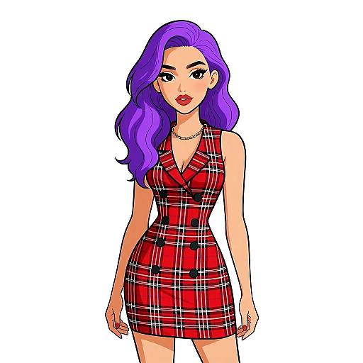 Preppy Woman in Plaid Mini Dress