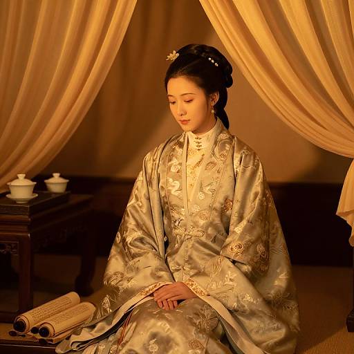Hanfu Woman in Classic Tea House