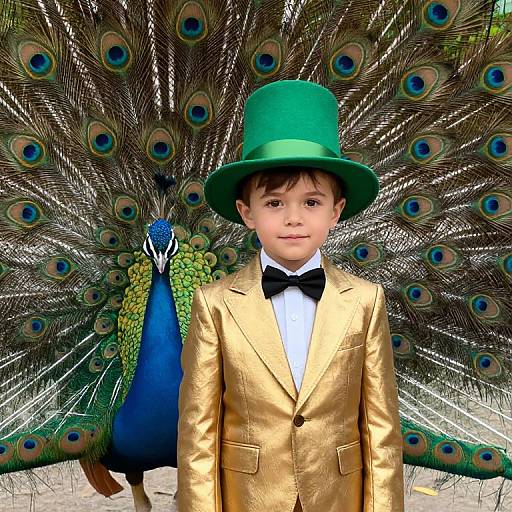 Boy in Gold Suit with Peacock