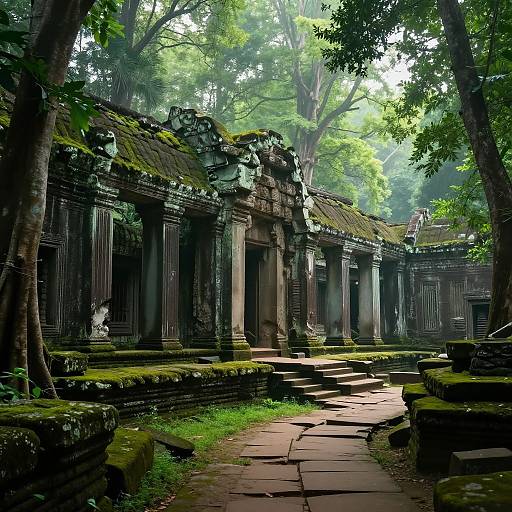 Ancient Stone Ruins in Lush Forest