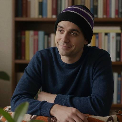Man Wearing Beanie Sitting in Cozy Room