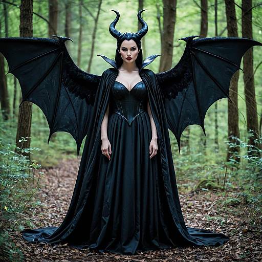 Woman in Maleficent Costume in Forest
