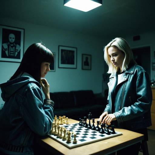 Two Women Playing Chess in Dimly Lit Room