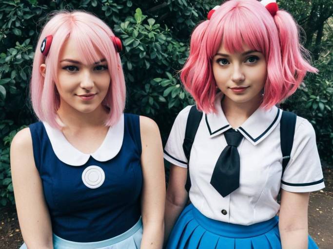 Anime Cosplay Women with Pink Hair