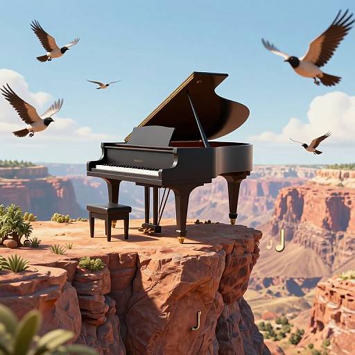 Surreal Grand Piano Canyon Scene