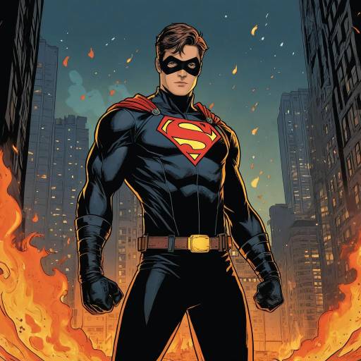 Heroic Fire-Focused Male Superhero Portrait