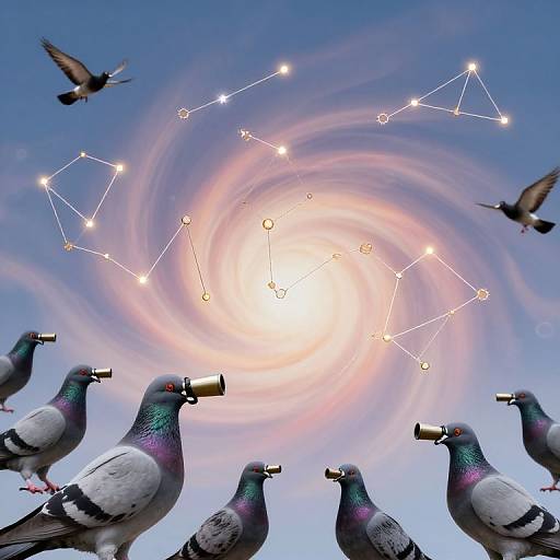 Pigeons Exploring Mythical Zodiac Skies
