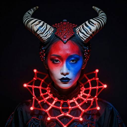 Surreal Figure with Vibrant Tribal Makeup