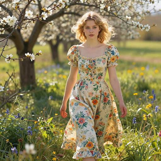 Impressionist Woman in Blooming Meadow