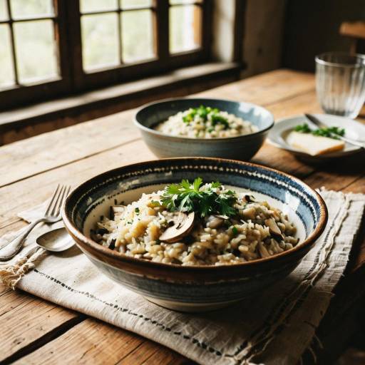 Creamy Mushroom Risotto in Rustic Bowl