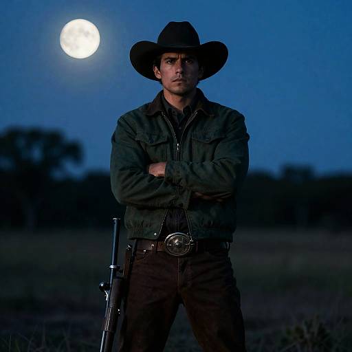 Intense Cowboy in Twilight Scene